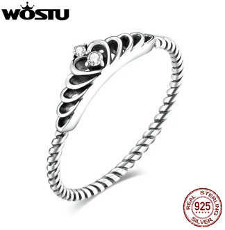 WOSTU Authentic 925 Sterling Silver 925 Dazzling Princess Crown Shape Finger Ring for Women Party Wedding Jewelry Anel CQR663