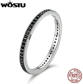 WOSTU Authentic 925 Sterling Silver Finger Stackable Rings With Black Zircon CZ For Women Fashion Jewelry Fine Gift CQR114