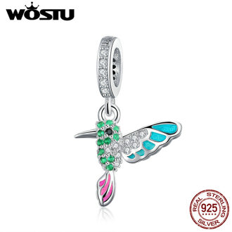 Wostu Echt 925 Sterling Zilveren Kingfisher Bird Bungelt Charms Fit Armband & Ketting Hanger Delicate Sieraden CQC991