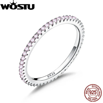 WOSTU Genuine 100% 925 Sterling Silver Simple Geometric Round Single Stackable Finger Rings For Women Engagement Jewelry CQR066