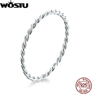 WOSTU Genuine 925 Sterling Silver Minimalist Twist Rings Finger Stackable Simple Ring Korean Style Party Jewelry Gift CQR640
