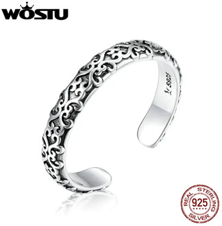 WOSTU Hot Sale Authentic 925 Sterling Silver Stackable Vintage Wave Open Ring for Women Korean Sterling Silver Jewelry CQR657