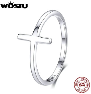 WOSTU New Arrival 100% 925 Sterling Silver Cross Fashion Ring Finger For Women Lover Wedding Rings Genuine Luxury Jewelry CQR562