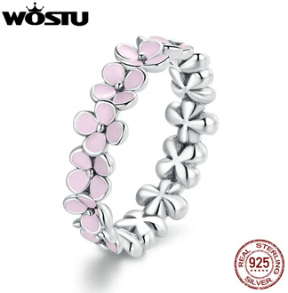 WOSTU Pink Flower Ring 100% 925 Sterling Silver Wreath Rings For Female Fingers Original Design Wedding Silver Jewelry CQR681
