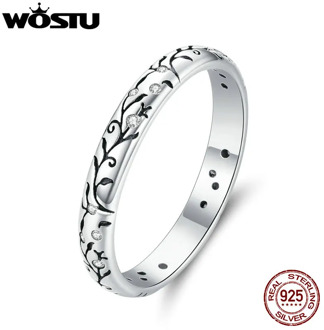 WOSTU Retro Ring 100% 925 Sterling Silver Polished Stackable Filigree Finger Ring for Women Vintage Silver Jewelry Anel CQR659