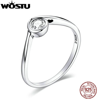 WOSTU Simple Ring 925 Sterling Silver Solitaire Zirconia Stone Finger Ring for Women Wedding Band Engagement Jewelry CQR662