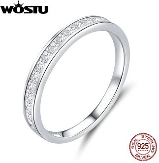 WOSTU Sparkling Zircon Ring 100% 925 Sterling Silver Wedding Engagement Rings For Women Fashion Anniversary Jewelry Gift CTR113