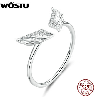 WOSTU Wings Fashion Ring 925 Sterling Silver Zircon Open Ring Adjustable Finger For Women Wedding Luxury Jewelry Gift CTR108