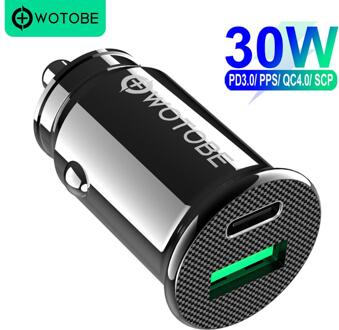 Wotobe 30W Autolader PD3.0 Pps Quick Charge 4 + QC4.0 QC3.0 Scp 5A Type C Snelle Auto Usb oplader Voor Iphone Xiaomi Mobiele Telefoon Car lader
