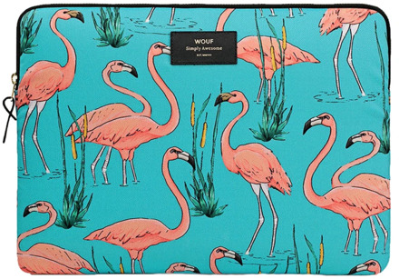 Wouf Flamingos laptophoes met dessin 15 inch Turquoise - 1 maat