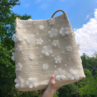 Woven Bags Women Solid Elegant Large Capacity Summer Tote Bags Holiday Girls Sweet Fashion Simple Shoulder Bags Handbag Ulzzang