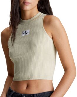 Woven Label Rib Tanktop Dames beige - XS