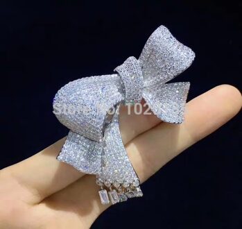 Wow! Zirkoon strik zilveren broche 64*47mm natuur FPPJ voor xms