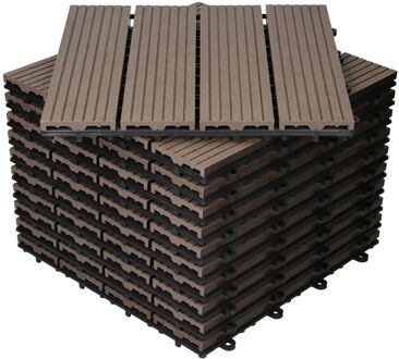 WPC patio tegels 30 x 30 cm 11er set, 1m², donkerbruin in houtlook