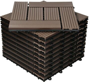 WPC patio tegels 30 x 30 cm 11er set, 1m², mozaïek donkerbruin in houtlook