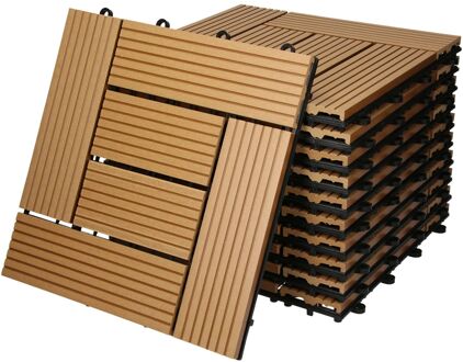 WPC patio tegels 30 x 30 cm 22er Spar Set für 2m² teakhouten mozaïek look voor tuinbalkonvloeren Bruin