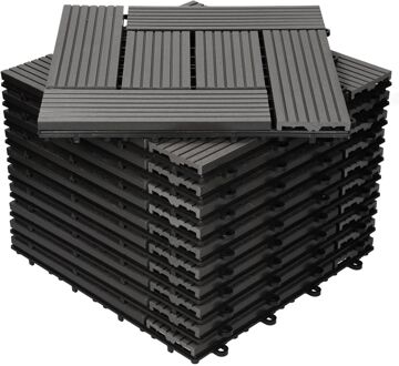 WPC patio tegels 30x30cm 44er Spar Set für 4m² antraciet mozaïek hout look voor tuin balkonvloeren Zwart