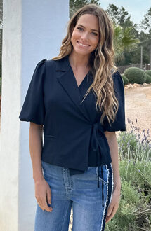 Wrap Blazer Puff Short Sleeve Navy Marineblauw