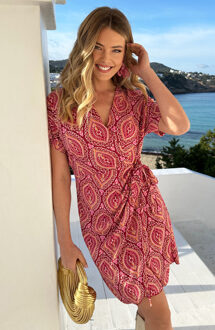 Wrap Jurk Print Rosso Bordeauxrood