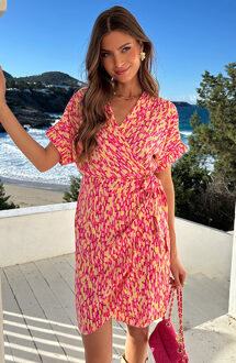 Wrap Jurk Print Roze Geel Geel/Roze