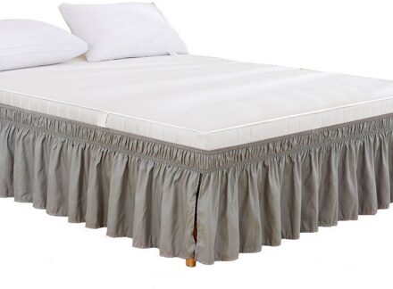 Wrap Rond Bed Rok Elastische Stof Ruche Bed Rokken Effen Kleur Op Makkelijk Uit Rimpel & Vervagen Slip Classic stijlvolle grijs