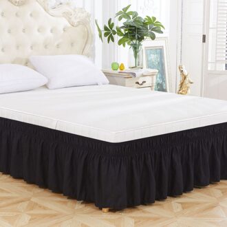 Wrap Rond Bed Rok Elastische Stof Ruche Bed Rokken Effen Kleur Op Makkelijk Uit Rimpel & Vervagen Slip Classic stijlvolle zwart