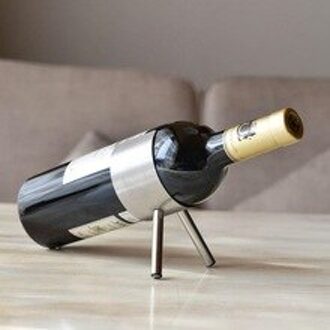 WSHYUFEI Rvs Metalen Wijnrek Houder Twee Voeten Wijn Mini Metalen Wijnfles Houder