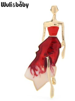 Wuli & Baby Enamel Beauty Jurk Lady Broches Vrouwen Unisex 4-Kleur Model Figuur Party Office Broche Pins rood