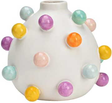 Wurm Bloemenvaas - wit met stippen - keramiek - 17 x 17 x 15 cm - vaas