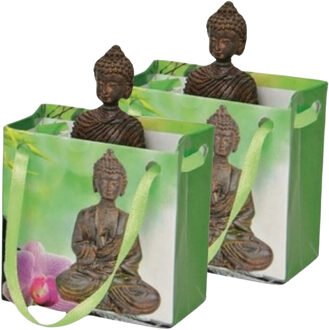 Wurm Boeddha - 2x - bruin - in cadeautasje - H5 cm - beeld - cadeau