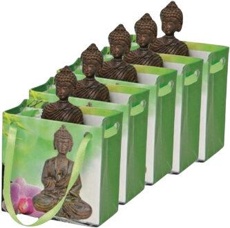 Wurm Boeddha - 5x - bruin - in cadeautasje - H5 cm - beeld - cadeau