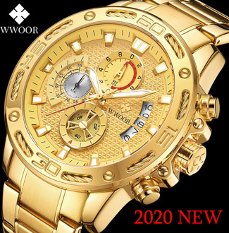 WWOOR 2020 New Men Watches Top Brand Luxury Gold Stainless Steel Quartz Watch Men Waterproof Sport Chronograph Relogio Masculino
