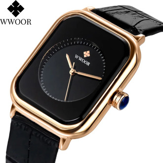 WWOOR 2020 Women Watches Top Brand Luxury Women Quartz Wristwatch Fashion Elegant Black Leather Watch For Women relogio feminino