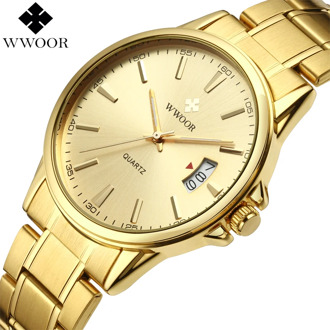 WWOOR Brand Men Waterproof Gold Watches Luxury Stainless Steel Date Clock Business Watch Men Sports Wristwatch relogio masculino