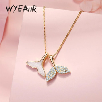 WYEAIIR 925 Sterling Silver Two Fishtails Rhinestone Dripping Glaze Whale Clavicle Chain Female Necklace