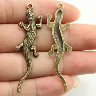 Wysiwyg 5Pcs 56X15Mm Hanger Gecko Chameleon Charm Hangers Voor Sieraden Maken Antiek Zilver Kleur Hagedis Hangers antiek bronzen verguld
