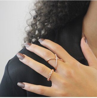 X Duo ring - Oostenrijks kristal Wit en roségoud - Q