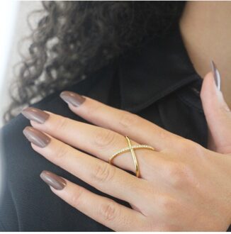 X Duo ring - Oostenrijks kristal Wit & Goud - N