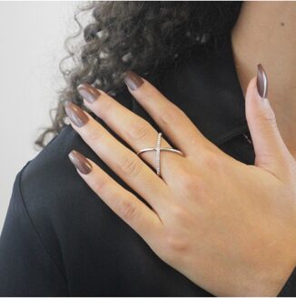 X Duo ring - Oostenrijks kristal Wit Zilver - L 1/2