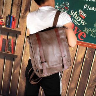 X-Online 031817 student schooltas tiener vintage lederen rugzak Bruin