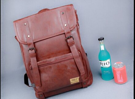 X-Online 031817 student schooltas tiener vintage lederen rugzak Bruin
