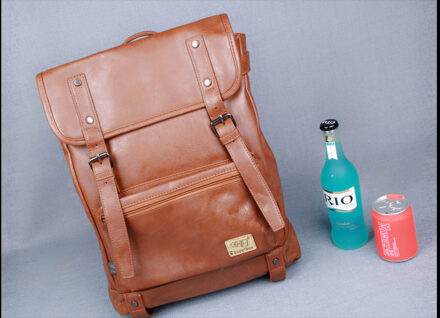 X-Online 031817 student schooltas tiener vintage lederen rugzak geel bruin