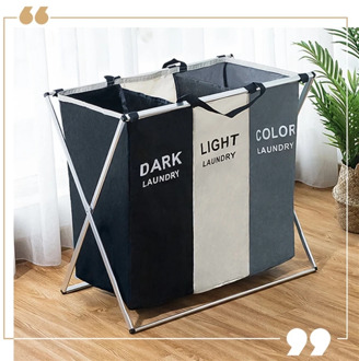 X-Shape Foldable Dirty Laundry Basket Organizer Printed Collapsible Three Grid Home Laundry Hamper Sorter Laundry Basket Large
