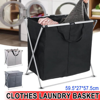 X Shape Folding Laundry Basket With Handle Collapsible 2 Section 600D Oxford Laundry Hamper Dirty Clothes Organizer Sorter Bag