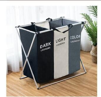 X-Vorm Opvouwbaar Vuile Wasmand Organizer Gedrukt Inklapbare Drie Raster Thuis Wasmand Sorter Wasmand 3 rooster