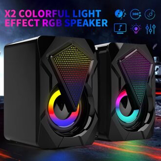 X2 Usb Bedrade Computer Speakers Kleurrijke Verlichting Effect Speaker Computer Audio Multimedia Subwoofer Elektronica Accessoires