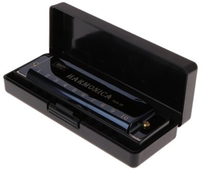 X5QF 10 Gaten Sleutel Van C Blues Harmonica Muziekinstrument Educatief Speelgoed Met Case zwart