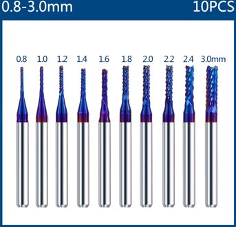 Xcan End Mill Frees 3.175Mm Shank Cnc Router Bit Nano Blue Coated Carbide Graveren Bit Cnc Frezen Gereedschap 10stk 0.8-3.0mm