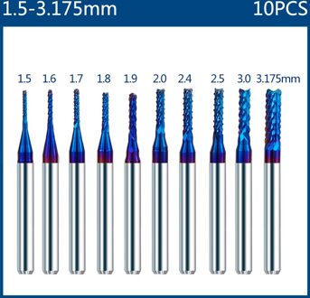 Xcan End Mill Frees 3.175Mm Shank Cnc Router Bit Nano Blue Coated Carbide Graveren Bit Cnc Frezen Gereedschap 10stk 1.5-3.175mm