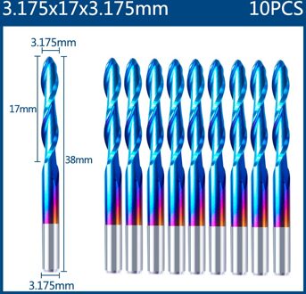Xcan End Mill Frees 3.175Mm Shank Cnc Router Bit Nano Blue Coated Carbide Graveren Bit Cnc Frezen Gereedschap 10stk bal Nose